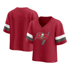 Tampa Bay Buccaneers Women's Established Jersey Cropped V-Neck T-Shirt Red
