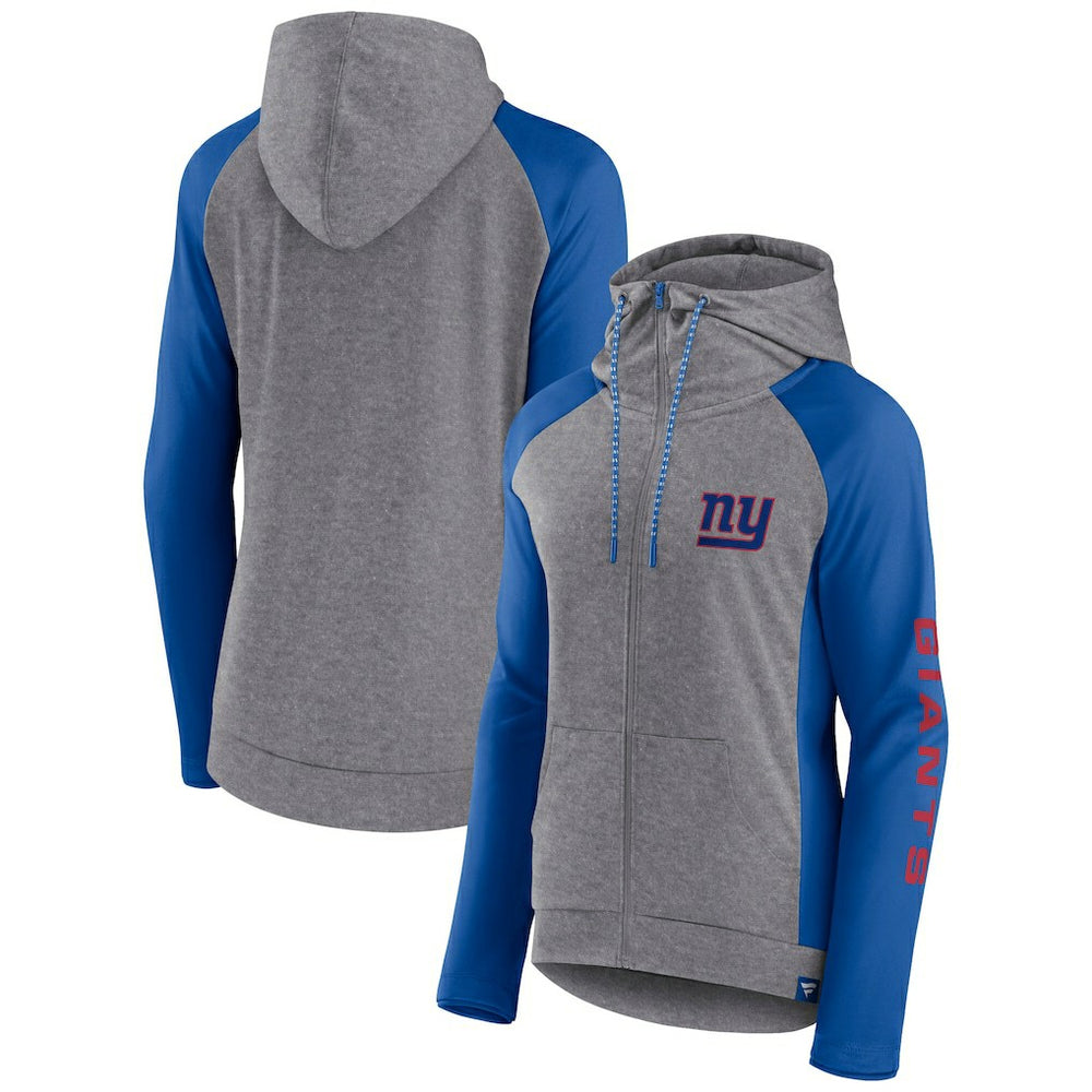 New York Giants Women's Blind Side Lightweight Full-Zip Hoodie Heather Gray/College Royal