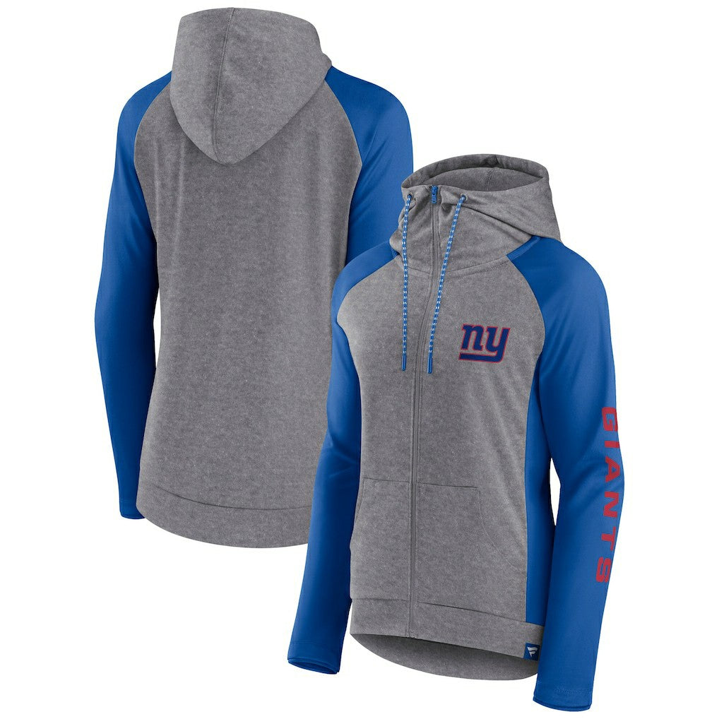 New York Giants Women's Blind Side Lightweight Full-Zip Hoodie Heather Gray/College Royal