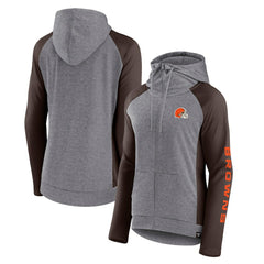 Cleveland Browns Women's Blind Side Lightweight Full-Zip Hoodie Heather Gray/College Brown