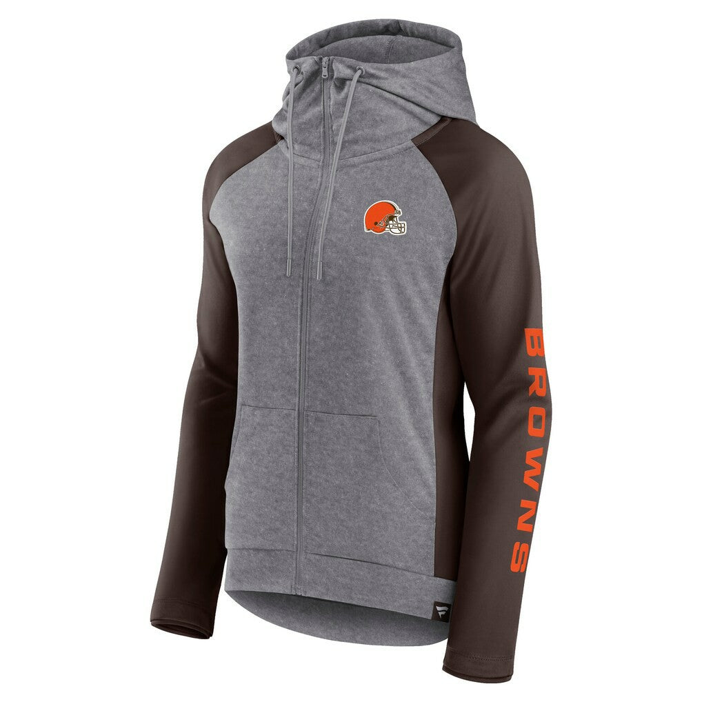 Cleveland Browns Women's Blind Side Lightweight Full-Zip Hoodie Heather Gray/College Brown