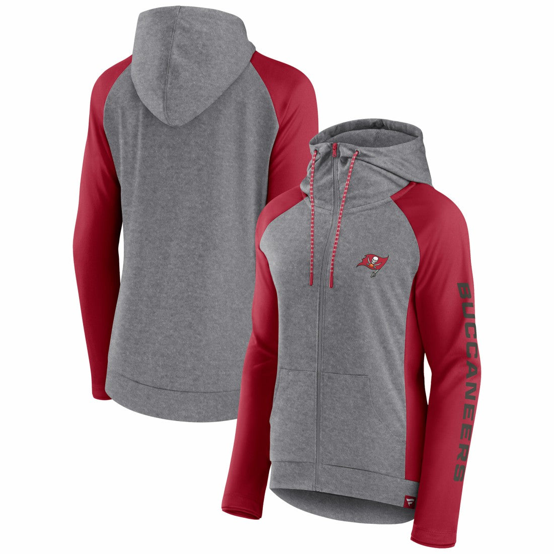 Tampa Bay Buccaneers Women's Blind Side Lightweight Full-Zip Hoodie Heather Gray/College Red