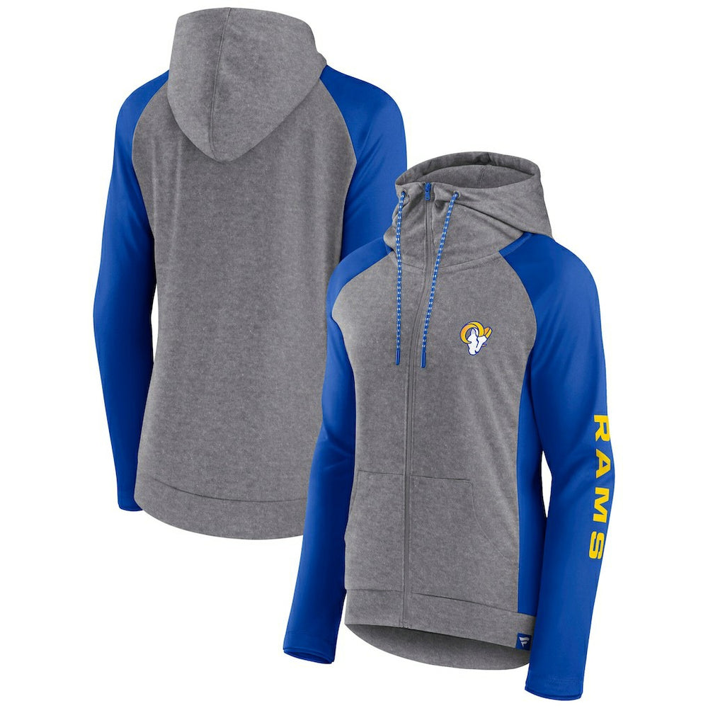 Los Angeles Rams Women's Blind Side Lightweight Full-Zip Hoodie Heather Gray/College Royal