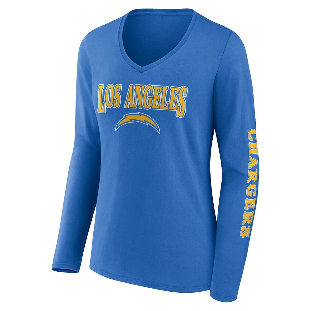 Los Angeles Chargers Women's Wordmark Long Sleeve V-Neck T-Shirt Powder Blue