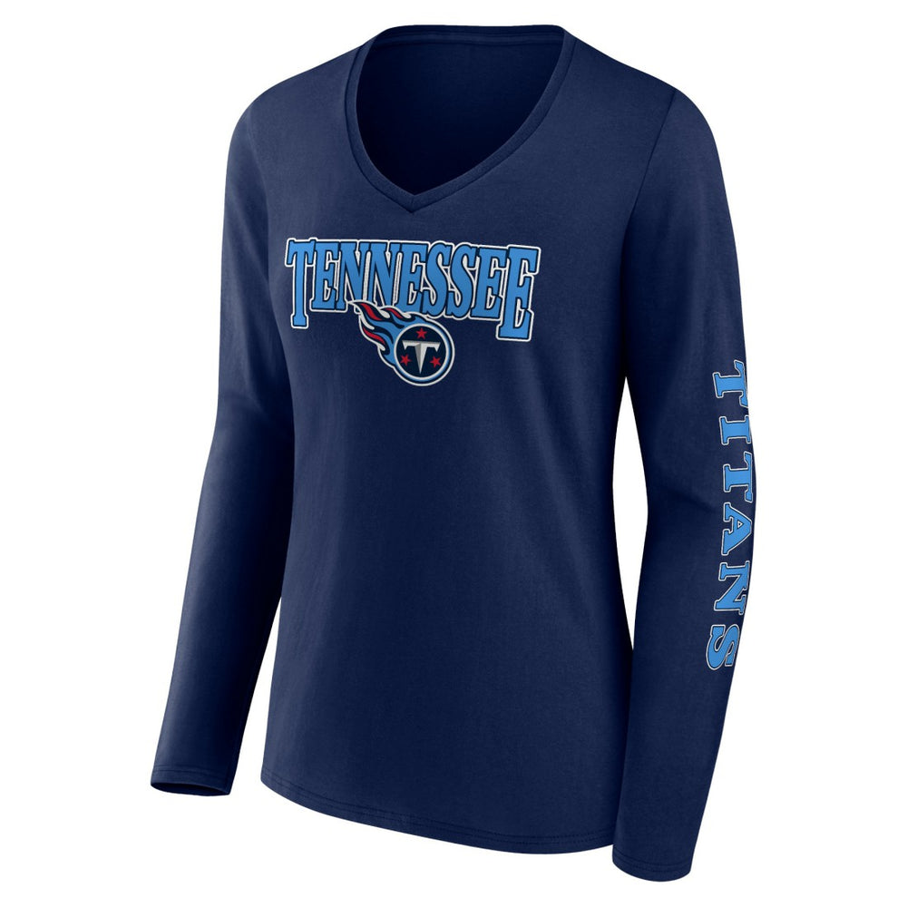 Tennessee Titans Women's Wordmark Long Sleeve V-Neck T-Shirt Navy