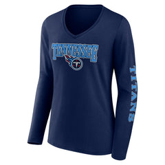 Tennessee Titans Women's Wordmark Long Sleeve V-Neck T-Shirt Navy
