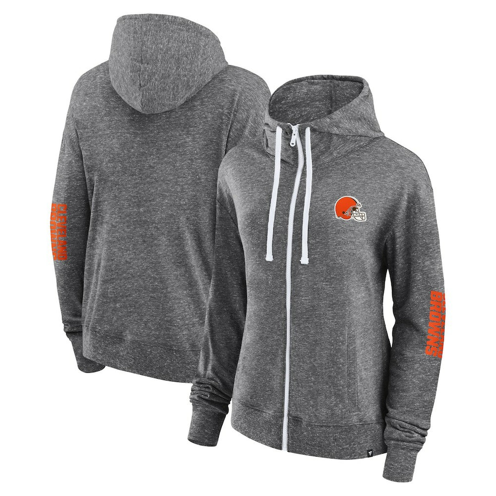 Cleveland Browns Women's Opening Coin Flip Lightweight Full-Zip Hoodie Heather Charcoal