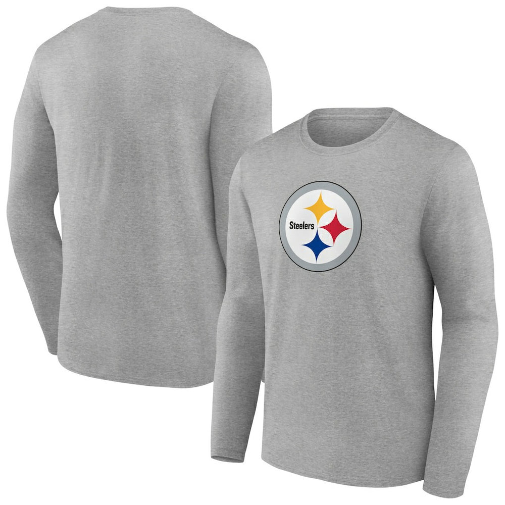 Pittsburgh Steelers Primary Team Logo Long Sleeve T-Shirt Heather Gray