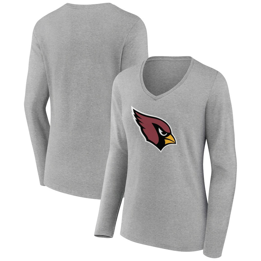 Arizona Cardinals Women's Primary Team Logo Long Sleeve V-Neck T-Shirt Heather Gray