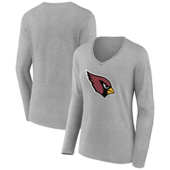 Arizona Cardinals Women's Primary Team Logo Long Sleeve V-Neck T-Shirt Heather Gray