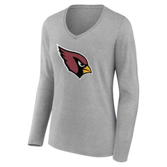 Arizona Cardinals Women's Primary Team Logo Long Sleeve V-Neck T-Shirt Heather Gray