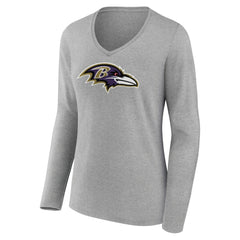Baltimore Ravens Women's Primary Team Logo Long Sleeve V-Neck T-Shirt Heather Gray