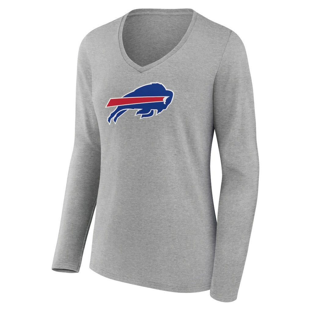 Buffalo Bills Women's Primary Team Logo Long Sleeve V-Neck T-Shirt Heather Gray