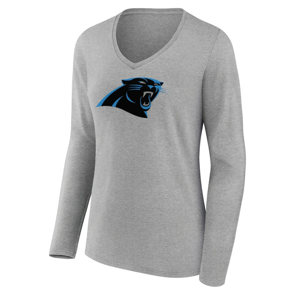 Carolina Panthers Women's Primary Team Logo Long Sleeve V-Neck T-Shirt Heather Gray