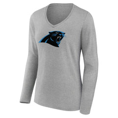 Carolina Panthers Women's Primary Team Logo Long Sleeve V-Neck T-Shirt Heather Gray