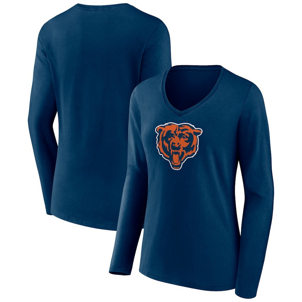 Chicago Bears Women's Primary Team Logo Long Sleeve V-Neck T-Shirt Navy
