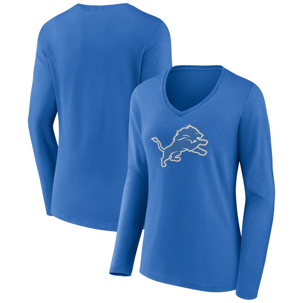 Detroit Lions Women's Primary Team Logo Long Sleeve V-Neck T-Shirt Blue