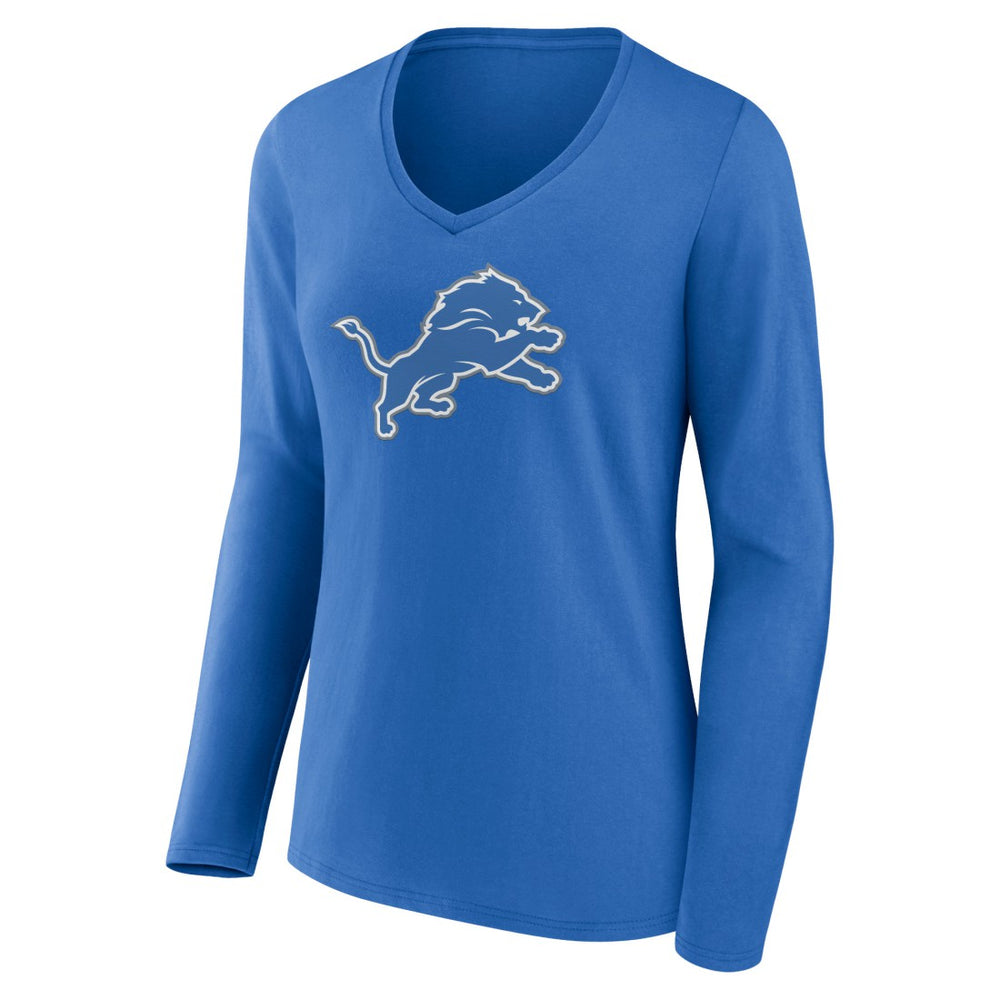 Detroit Lions Women's Primary Team Logo Long Sleeve V-Neck T-Shirt Blue