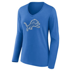Detroit Lions Women's Primary Team Logo Long Sleeve V-Neck T-Shirt Blue