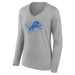 Detroit Lions Women's Primary Team Logo Long Sleeve V-Neck T-Shirt Heather Gray