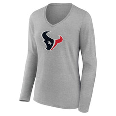 Houston Texans Women's Primary Team Logo Long Sleeve V-Neck T-Shirt Heather Gray