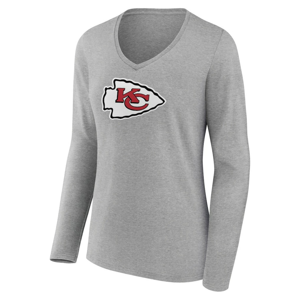 Kansas City Chiefs Women's Primary Team Logo Long Sleeve V-Neck T-Shirt Heather Gray
