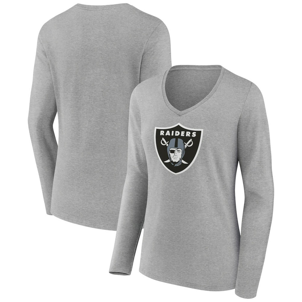 Las Vegas Raiders Women's Primary Team Logo Long Sleeve V-Neck T-Shirt Heather Gray