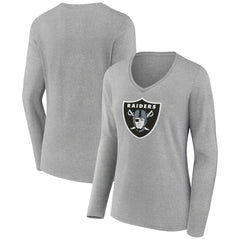 Las Vegas Raiders Women's Primary Team Logo Long Sleeve V-Neck T-Shirt Heather Gray