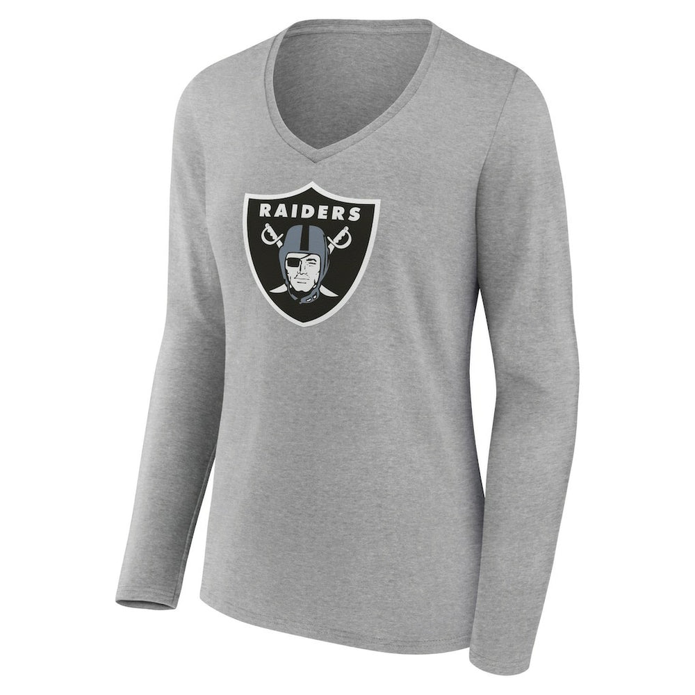 Las Vegas Raiders Women's Primary Team Logo Long Sleeve V-Neck T-Shirt Heather Gray