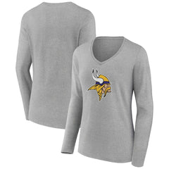 Minnesota Vikings Women's Primary Team Logo Long Sleeve V-Neck T-Shirt Heather Gray