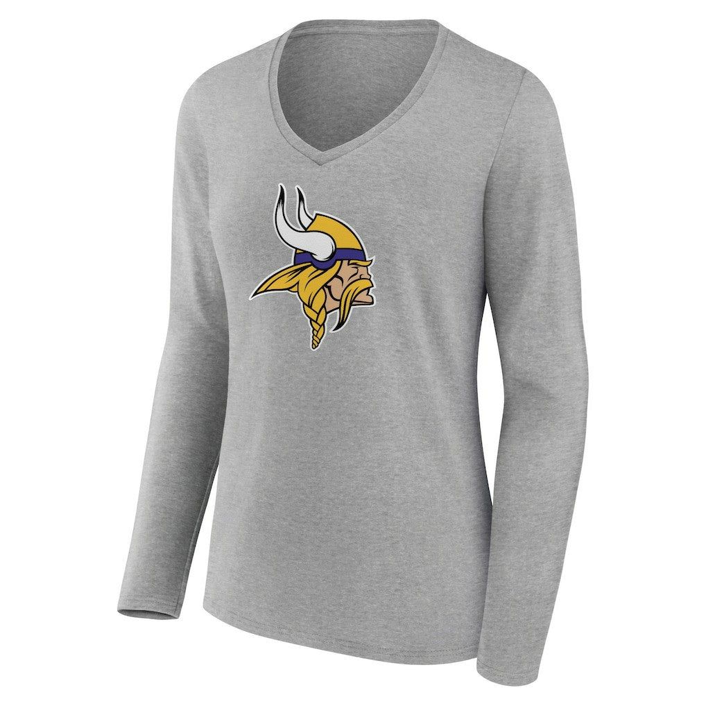 Minnesota Vikings Women's Primary Team Logo Long Sleeve V-Neck T-Shirt Heather Gray