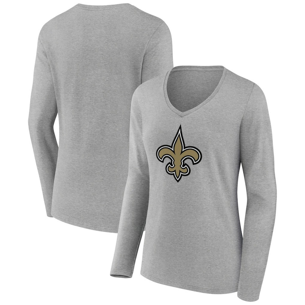 New Orleans Saints Women's Primary Team Logo Long Sleeve V-Neck T-Shirt Heather Gray