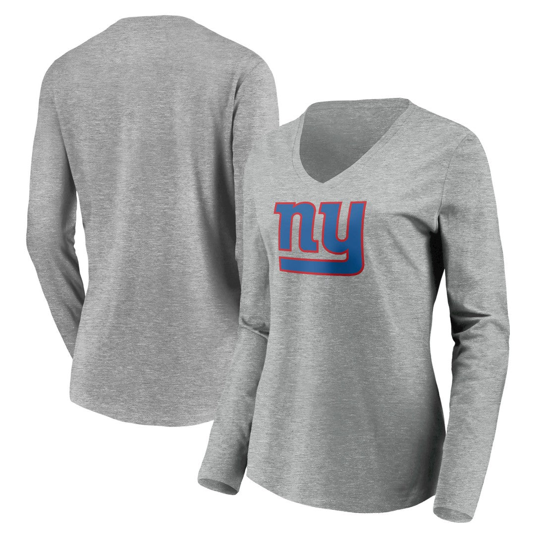 New York Giants Women's Primary Team Logo Long Sleeve V-Neck T-Shirt Heather Gray