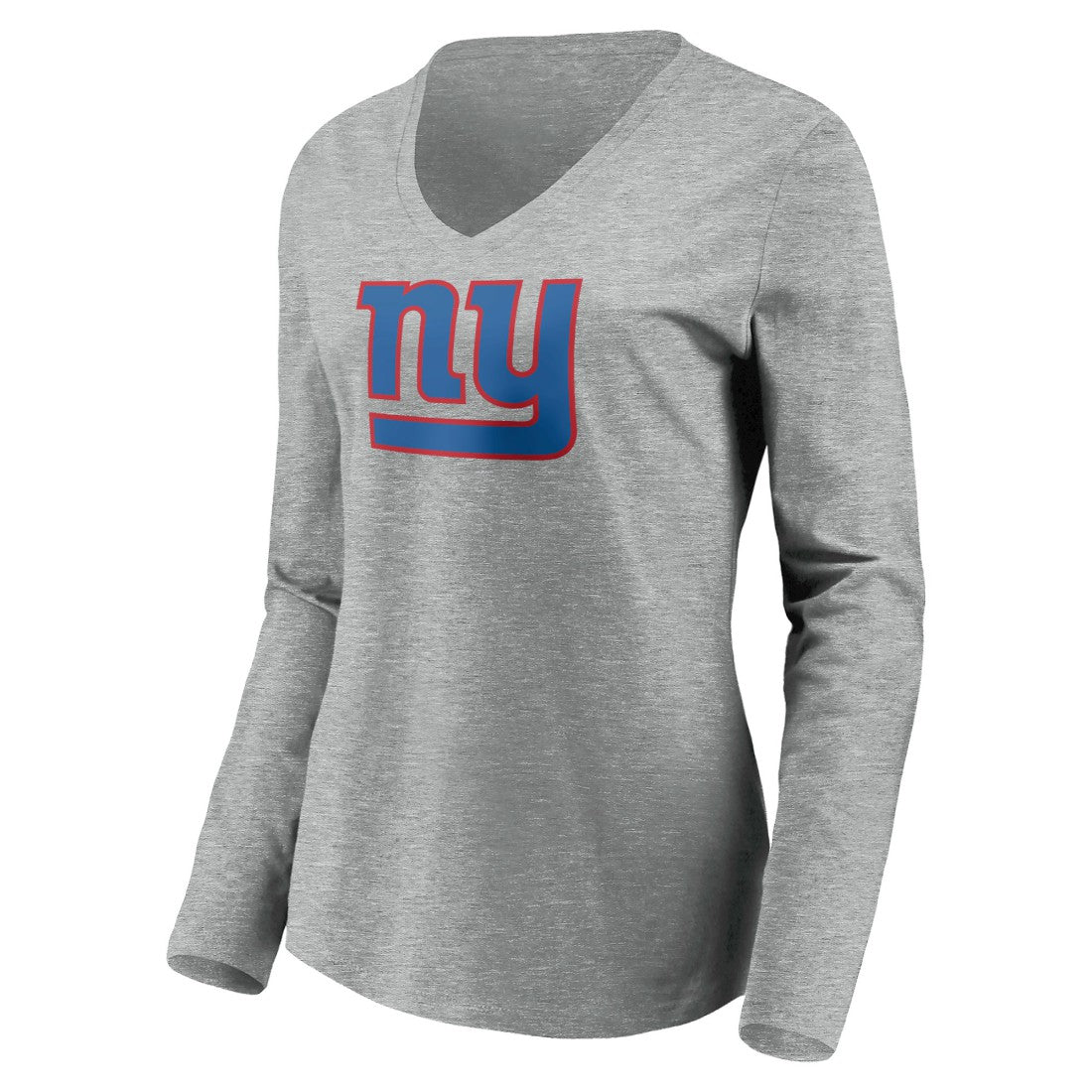 New York Giants Women's Primary Team Logo Long Sleeve V-Neck T-Shirt Heather Gray