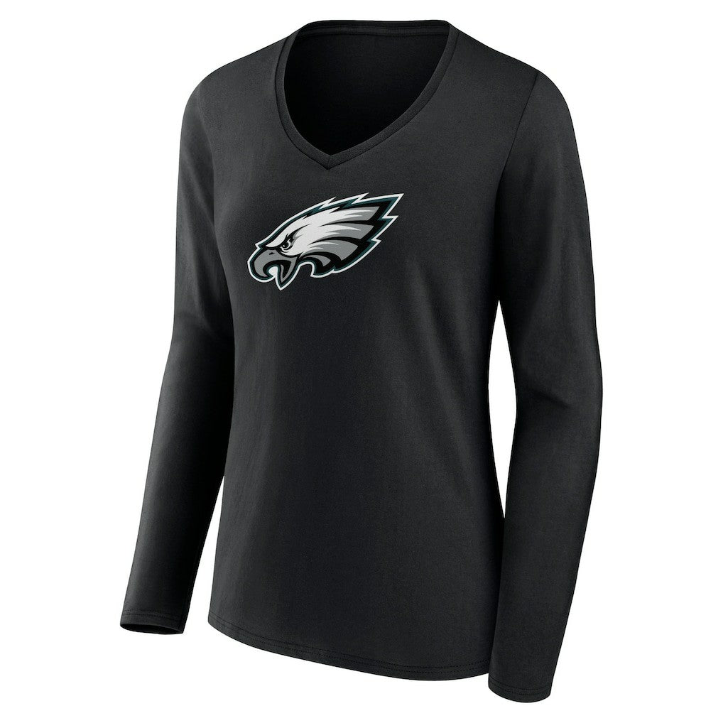Philadelphia Eagles Women's Primary Team Logo Long Sleeve V-Neck T-Shirt Black