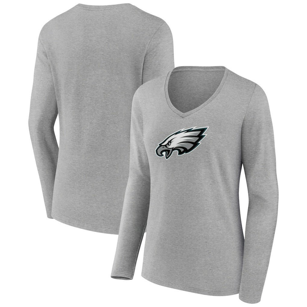 Philadelphia Eagles Women's Primary Team Logo Long Sleeve V-Neck T-Shirt Heather Gray