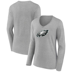 Philadelphia Eagles Women's Primary Team Logo Long Sleeve V-Neck T-Shirt Heather Gray