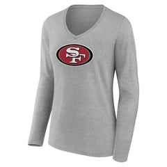 San Francisco 49ers Women's Primary Team Logo Long Sleeve V-Neck T-Shirt Heather Gray