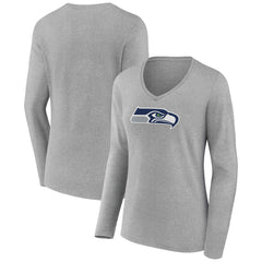 Seattle Seahawks Women's Primary Team Logo Long Sleeve V-Neck T-Shirt Heather Gray