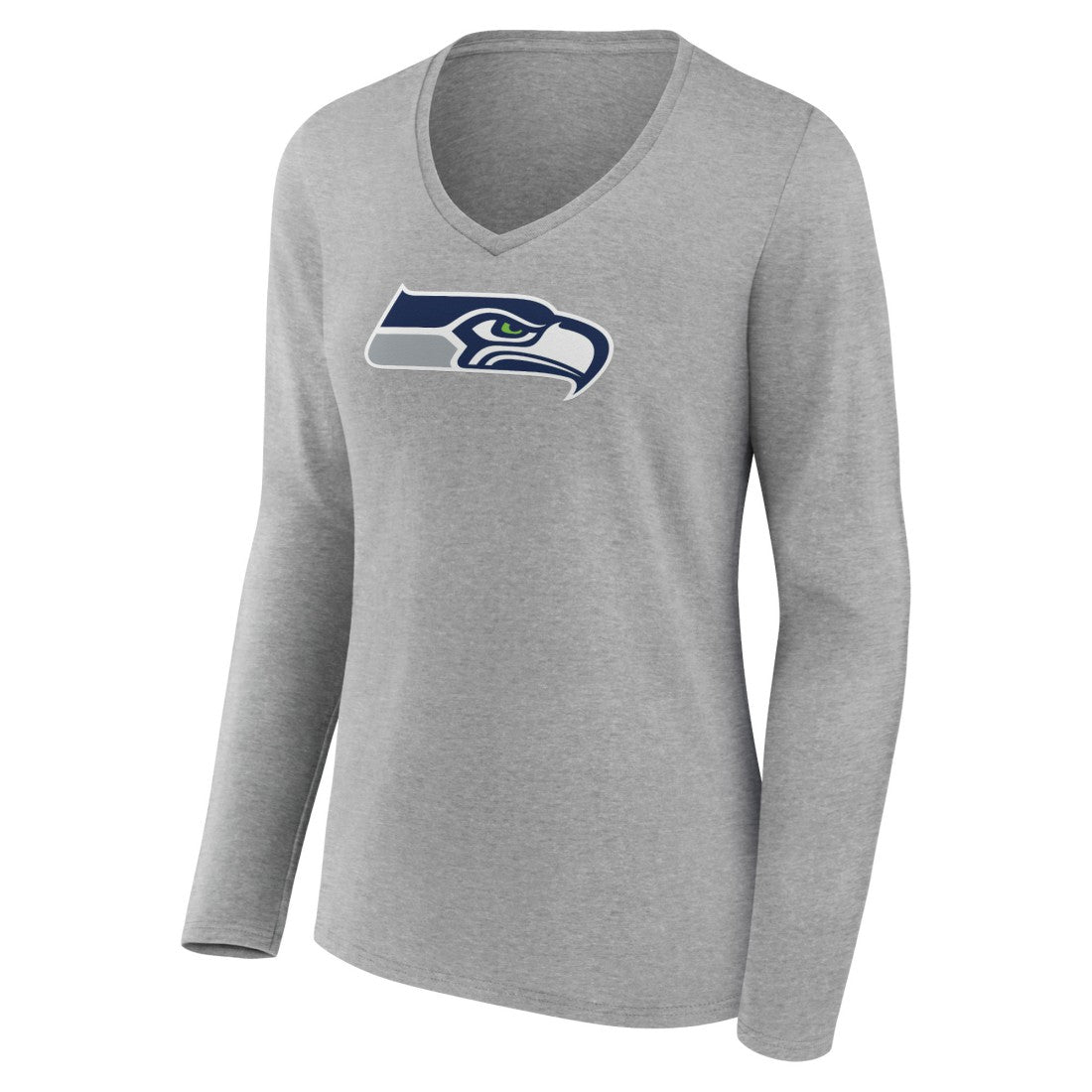 Seattle Seahawks Women's Primary Team Logo Long Sleeve V-Neck T-Shirt Heather Gray