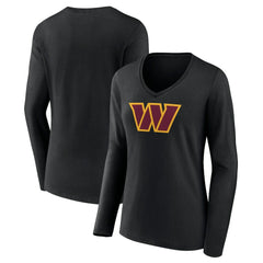 Washington Commanders Women's Primary Team Logo Long Sleeve V-Neck T-Shirt Black