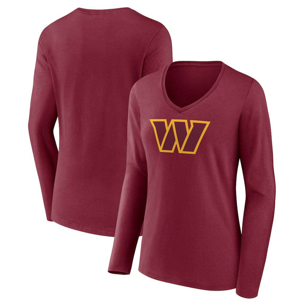 Washington Commanders Women's Primary Team Logo Long Sleeve V-Neck T-Shirt Burgundy