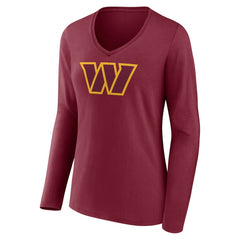 Washington Commanders Women's Primary Team Logo Long Sleeve V-Neck T-Shirt Burgundy