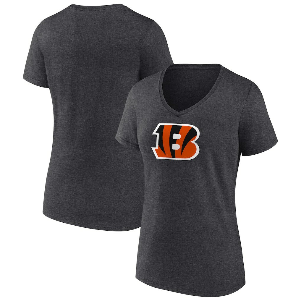 Cincinnati Bengals Women's Primary Team Logo V-Neck T-Shirt Charcoal