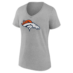 Denver Broncos Women's Primary Team Logo V-Neck T-Shirt Heather Gray