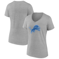 Detroit Lions Women's Primary Team Logo V-Neck T-Shirt Heather Gray