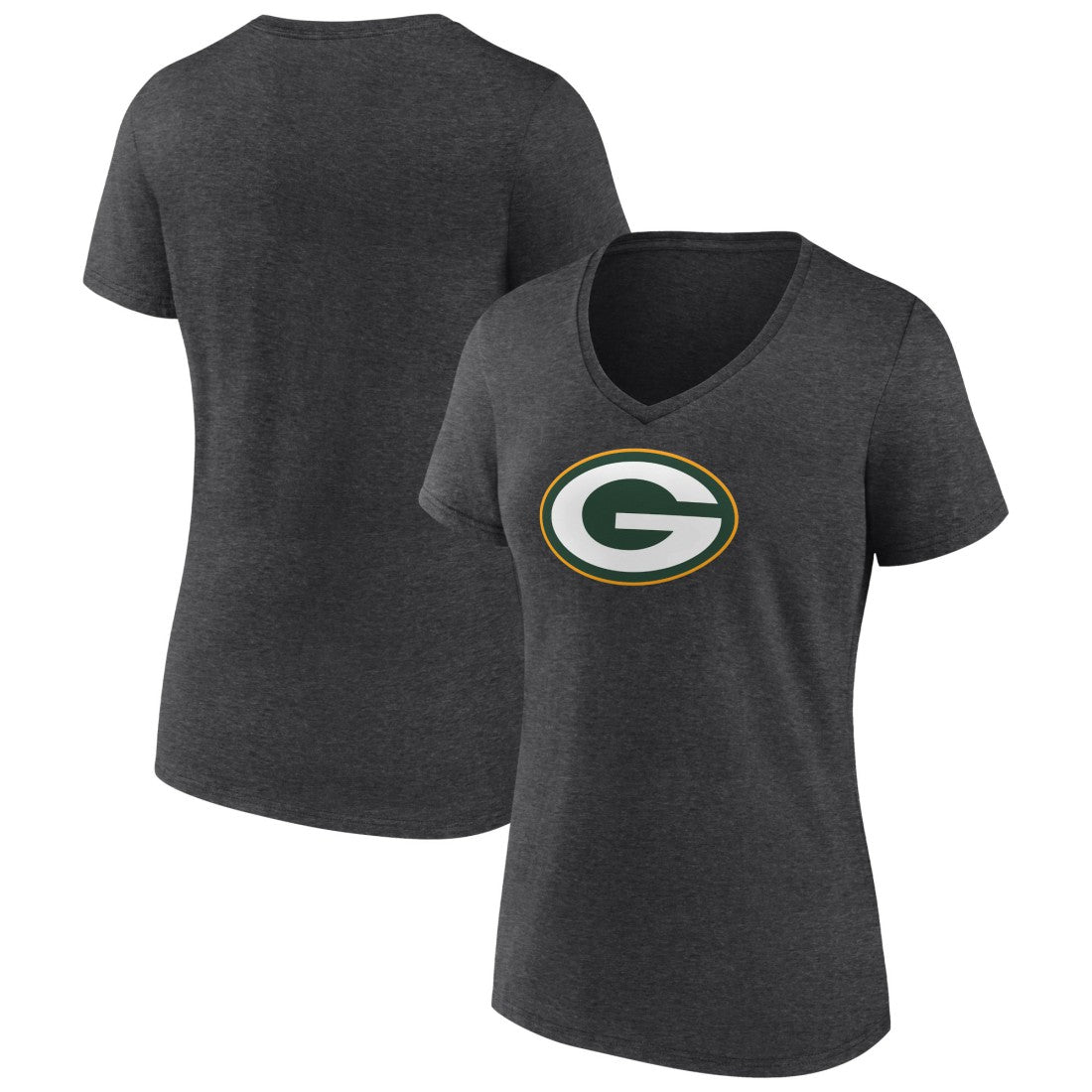 Green Bay Packers Women's Primary Team Logo V-Neck T-Shirt Charcoal