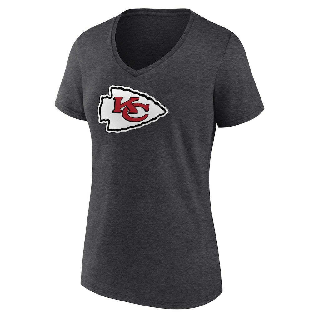 Kansas City Chiefs Women's Primary Team Logo V-Neck T-Shirt Charcoal