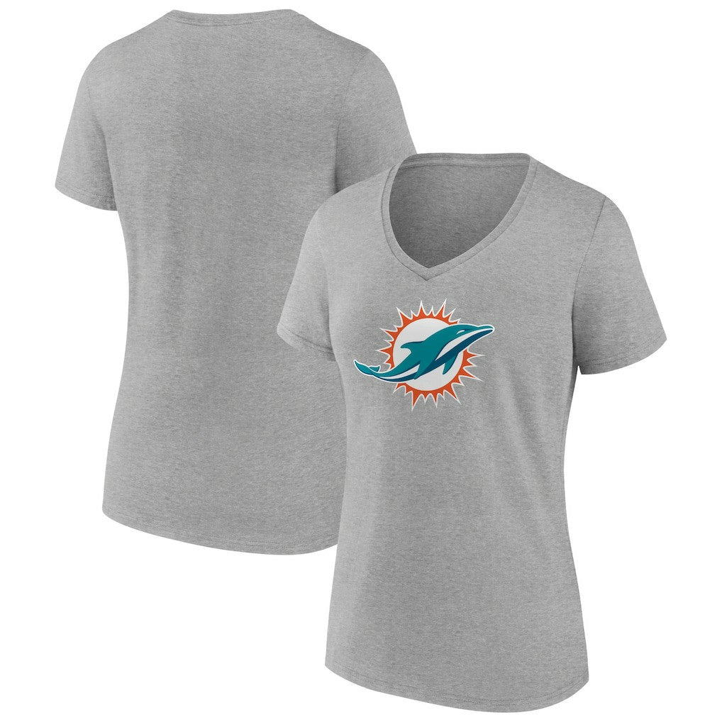 Miami Dolphins Women's Primary Team Logo V-Neck T-Shirt Heather Gray