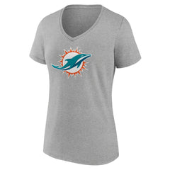 Miami Dolphins Women's Primary Team Logo V-Neck T-Shirt Heather Gray